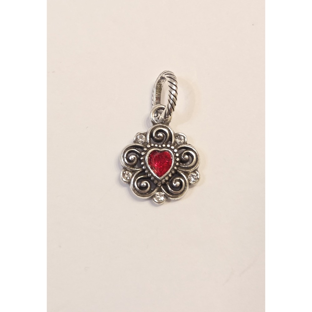 Brighton July January Birthstone Charm Silver Red Heart Flower Dangle Charm